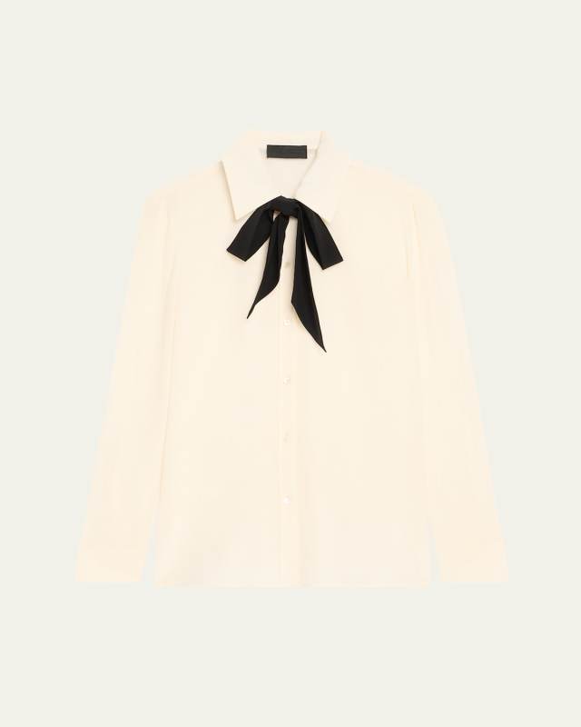 Hanford Neck-Bow Silk Button-Down Shirt